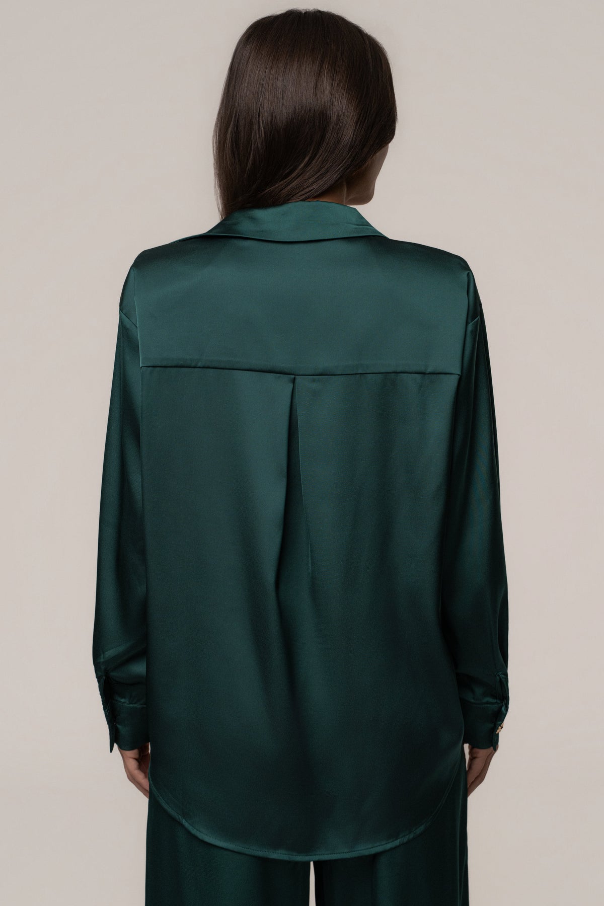 Emerald Island Ease Collared Satin Top