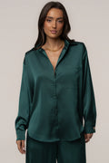 Emerald Island Ease Collared Satin Top