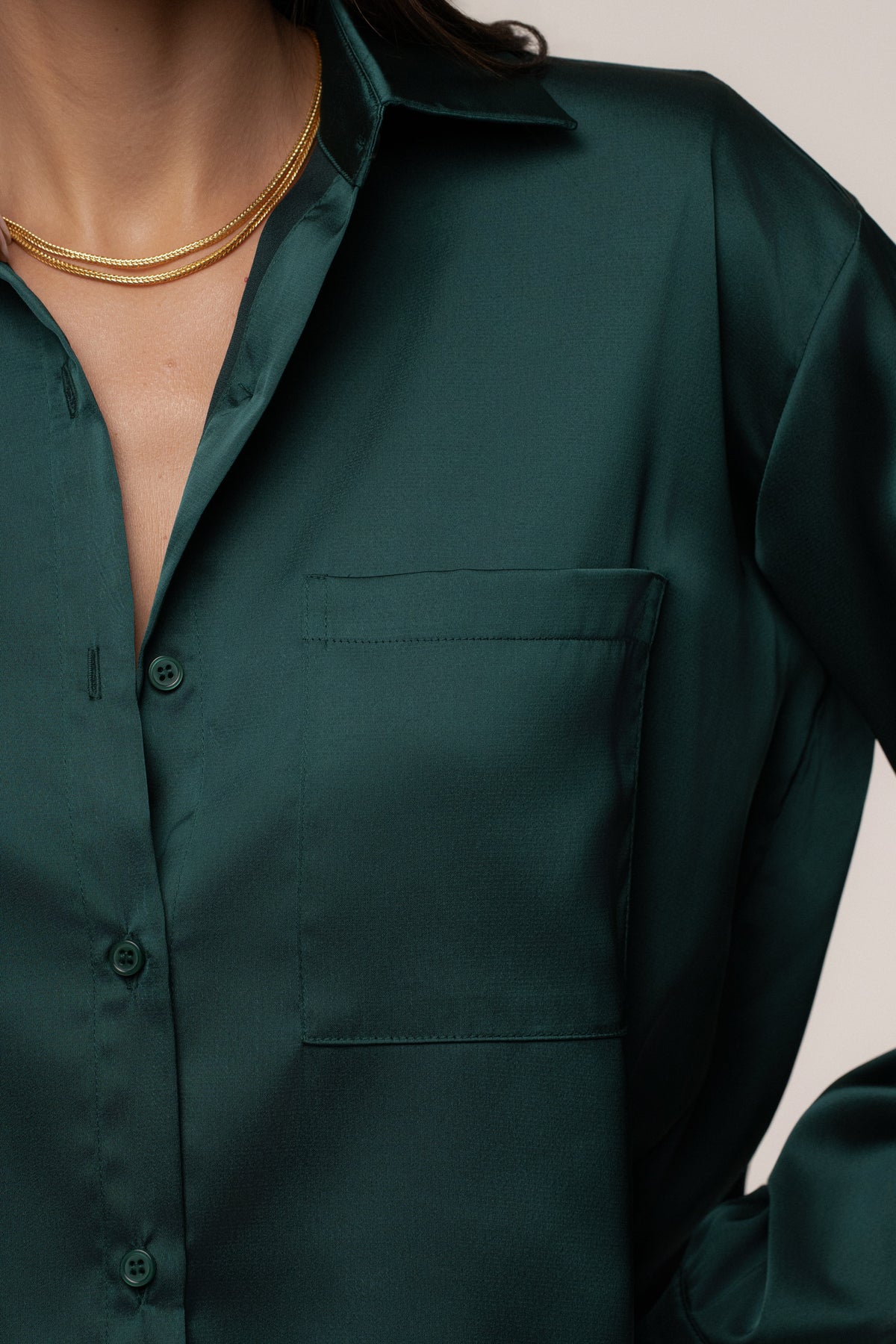 Emerald Island Ease Collared Satin Top