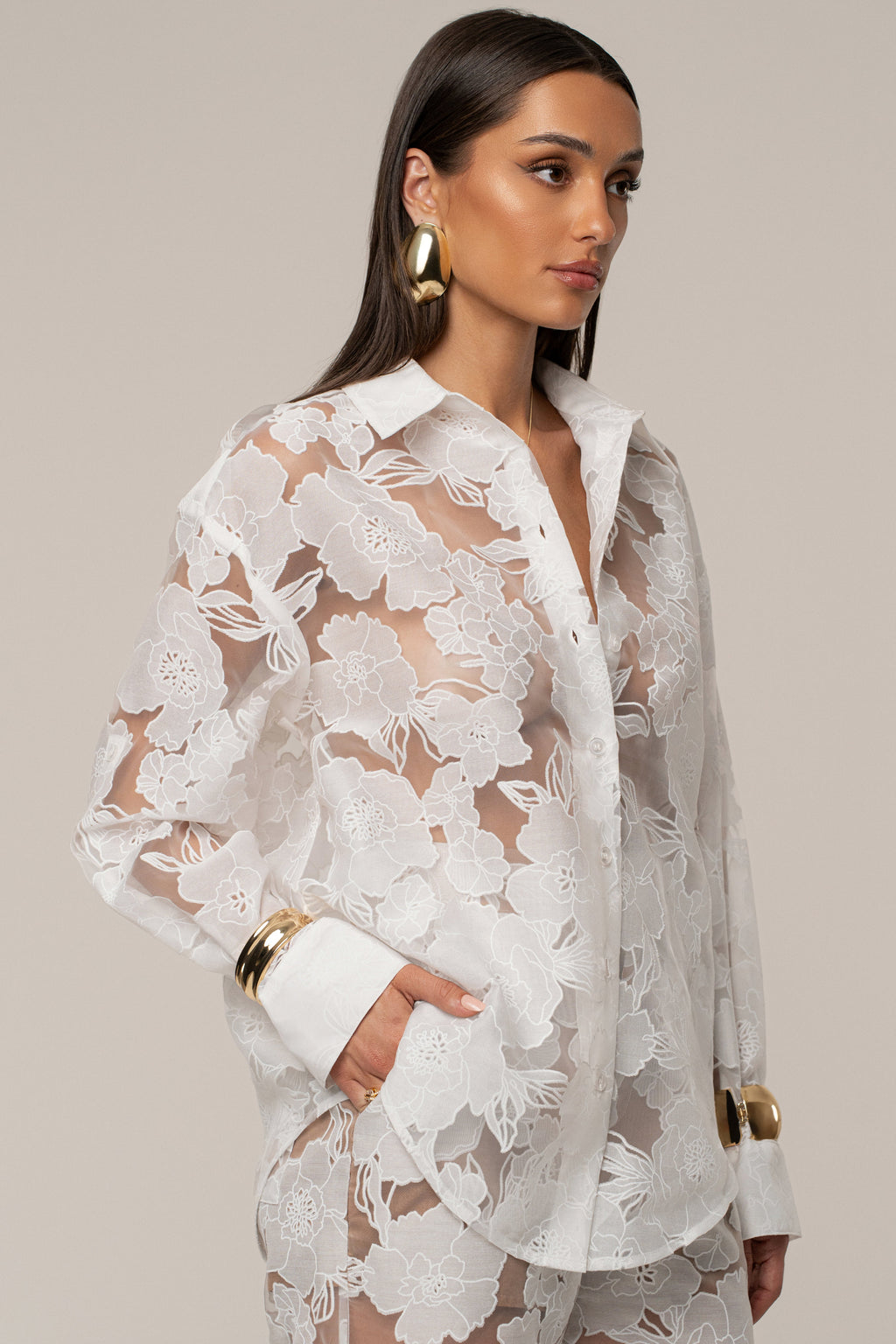 Ivory Organza Floral Blouse