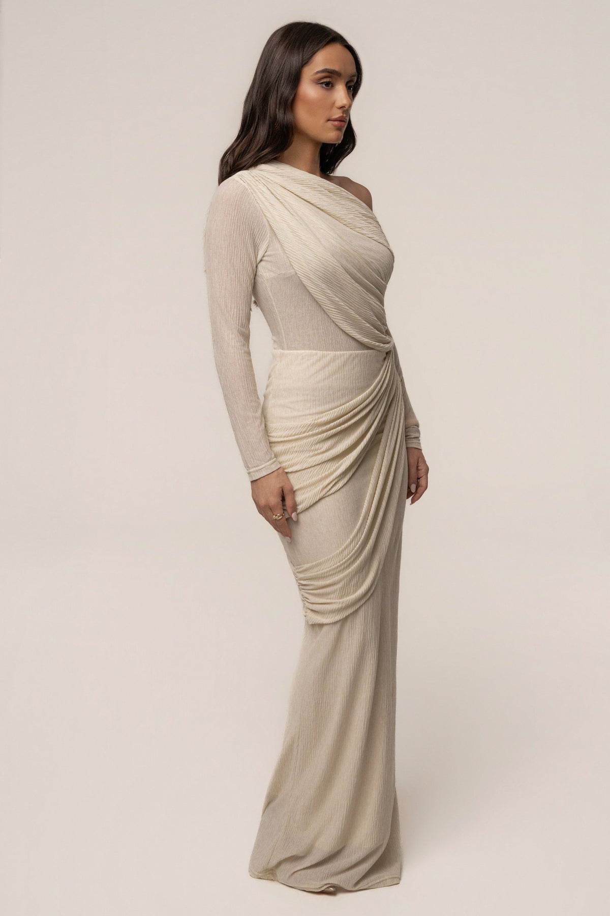 Ivory Textured One Shoulder Bodysuit