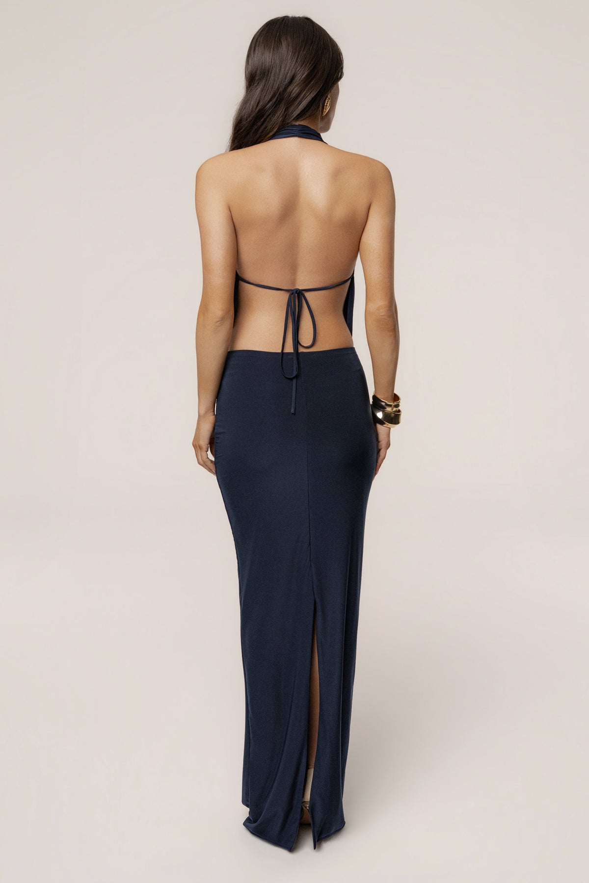 Navy Dawn Draped Maxi Dress
