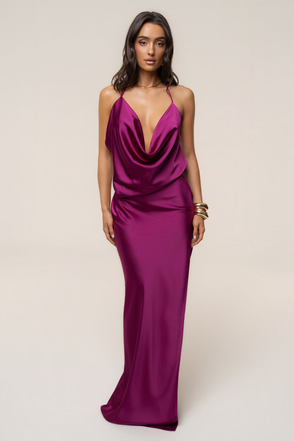 Fuchsia Delmara Cowl Maxi Dress
