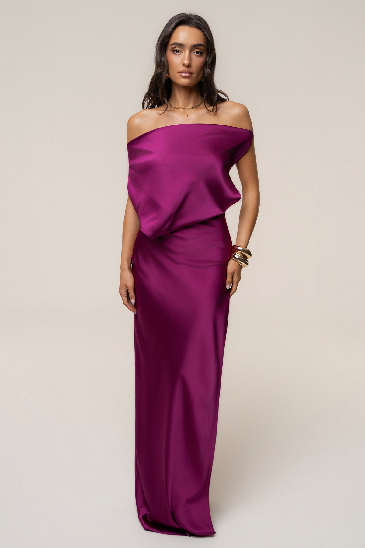 Fuchsia Delmara Cowl Maxi Dress