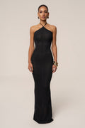 Black Late Hour Halter Maxi Dress