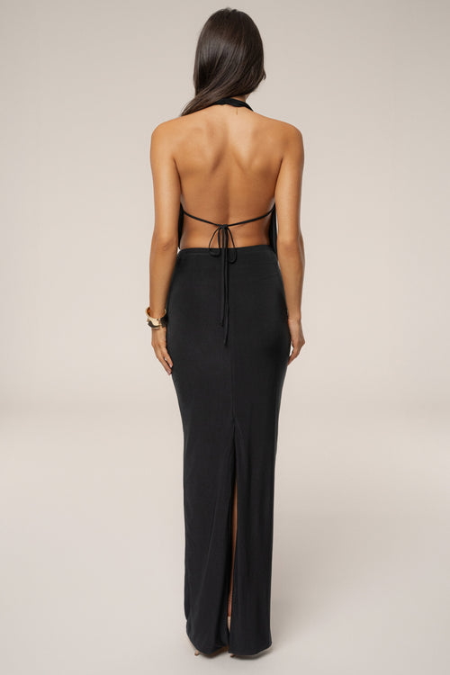 Black Dawn Draped Maxi Dress