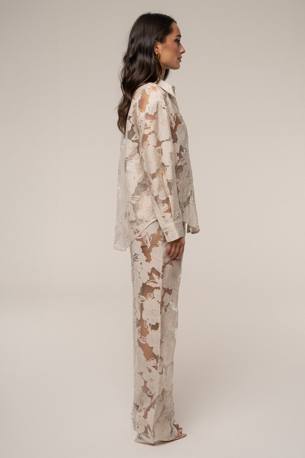 Beige Organza Floral Blouse