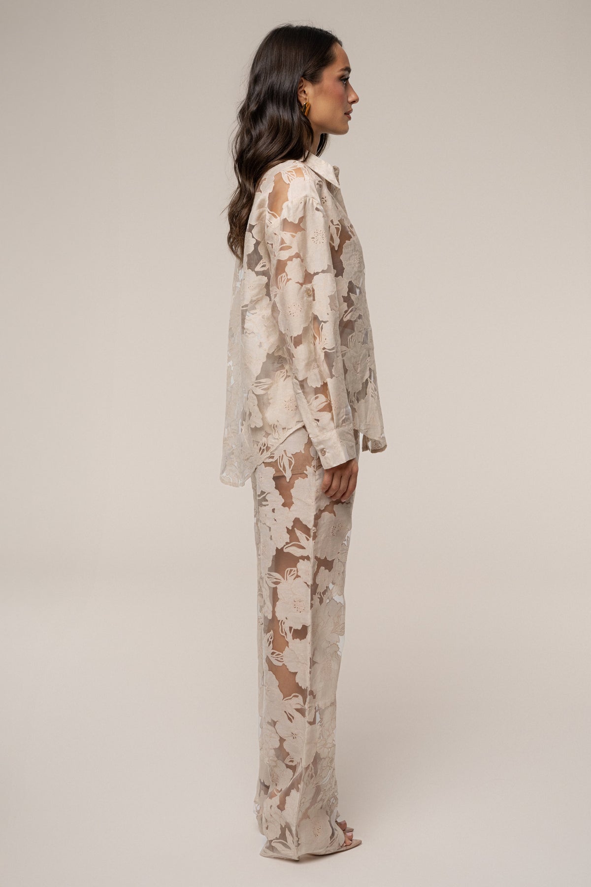 Beige Organza Floral Blouse