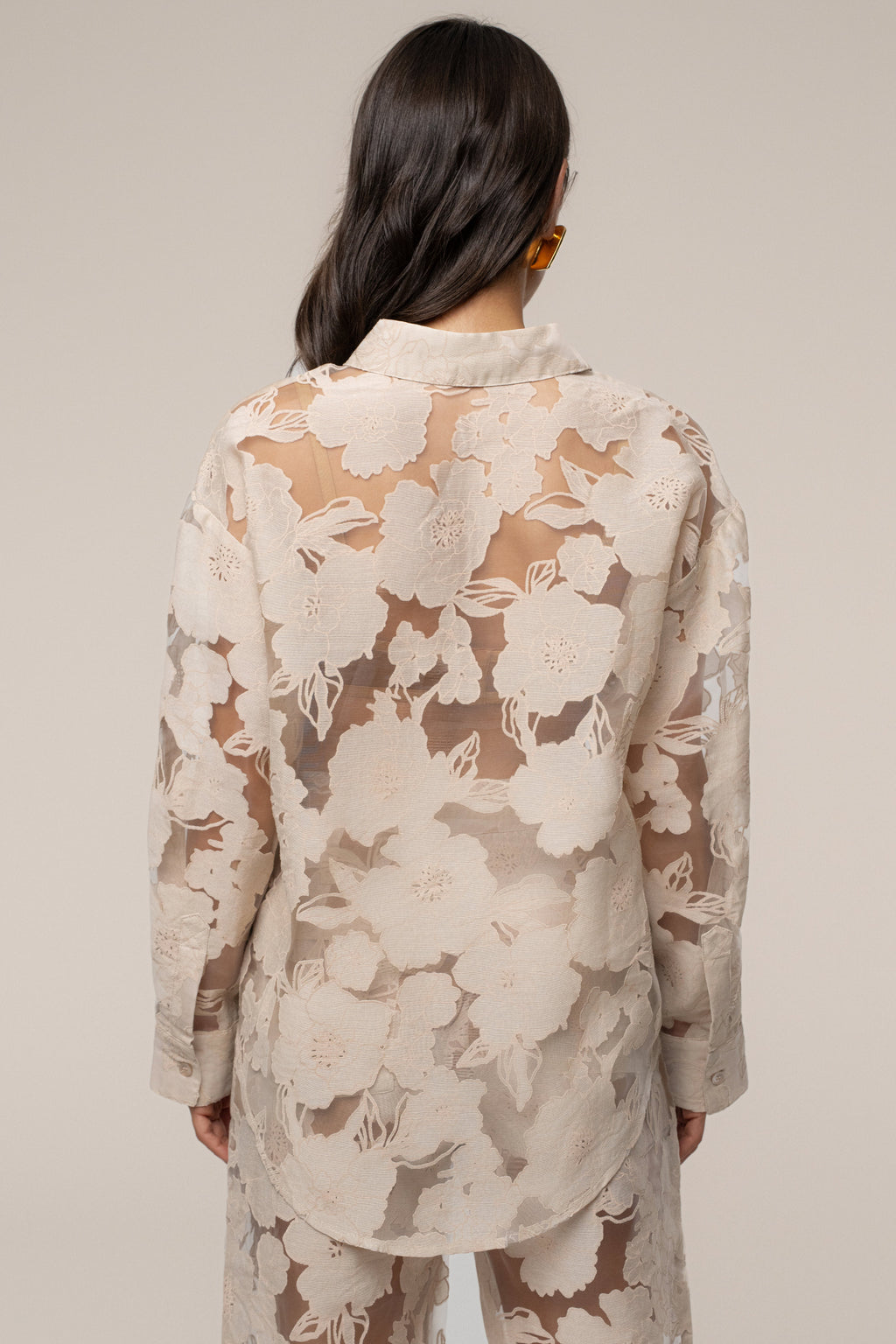 Beige Organza Floral Blouse