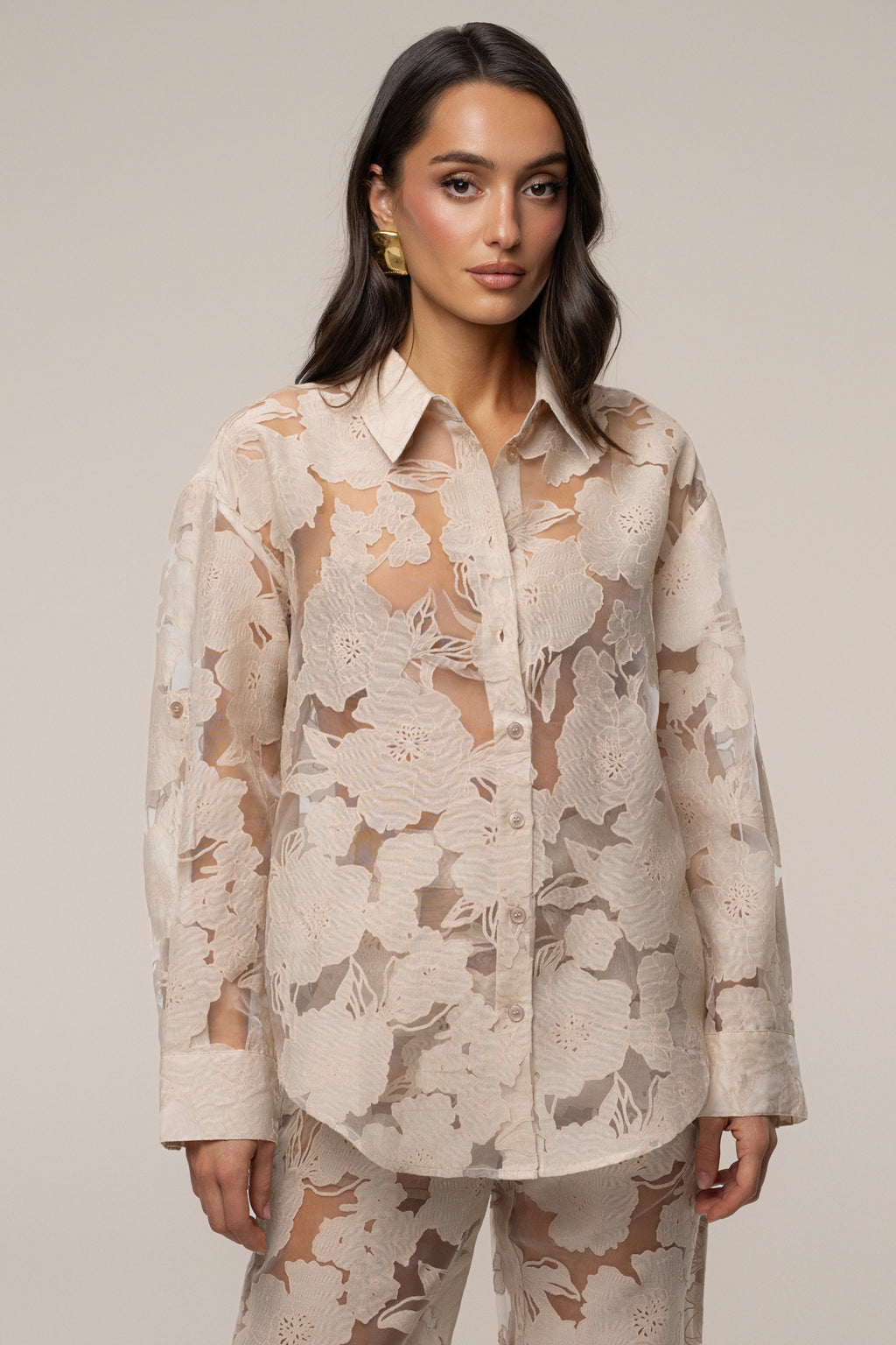 Beige Organza Floral Blouse