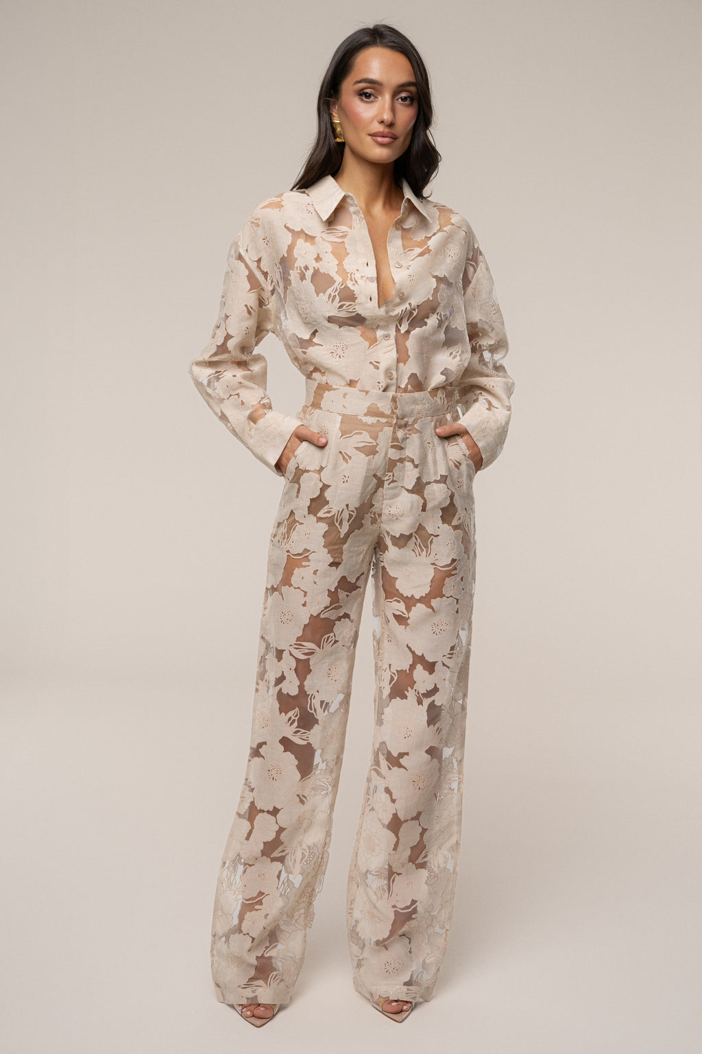 Beige Organza Floral Blouse