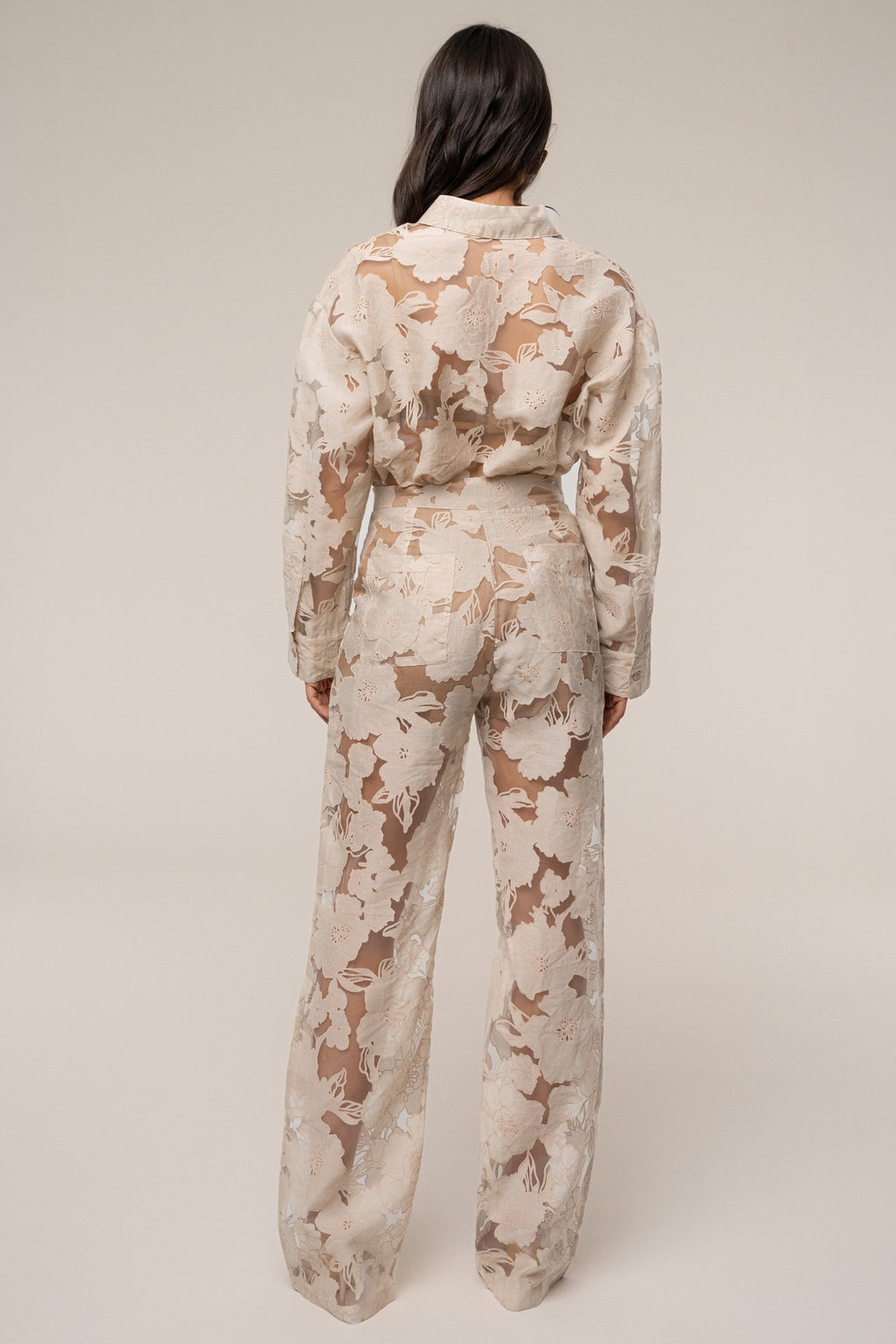 Beige Organza Floral Pant