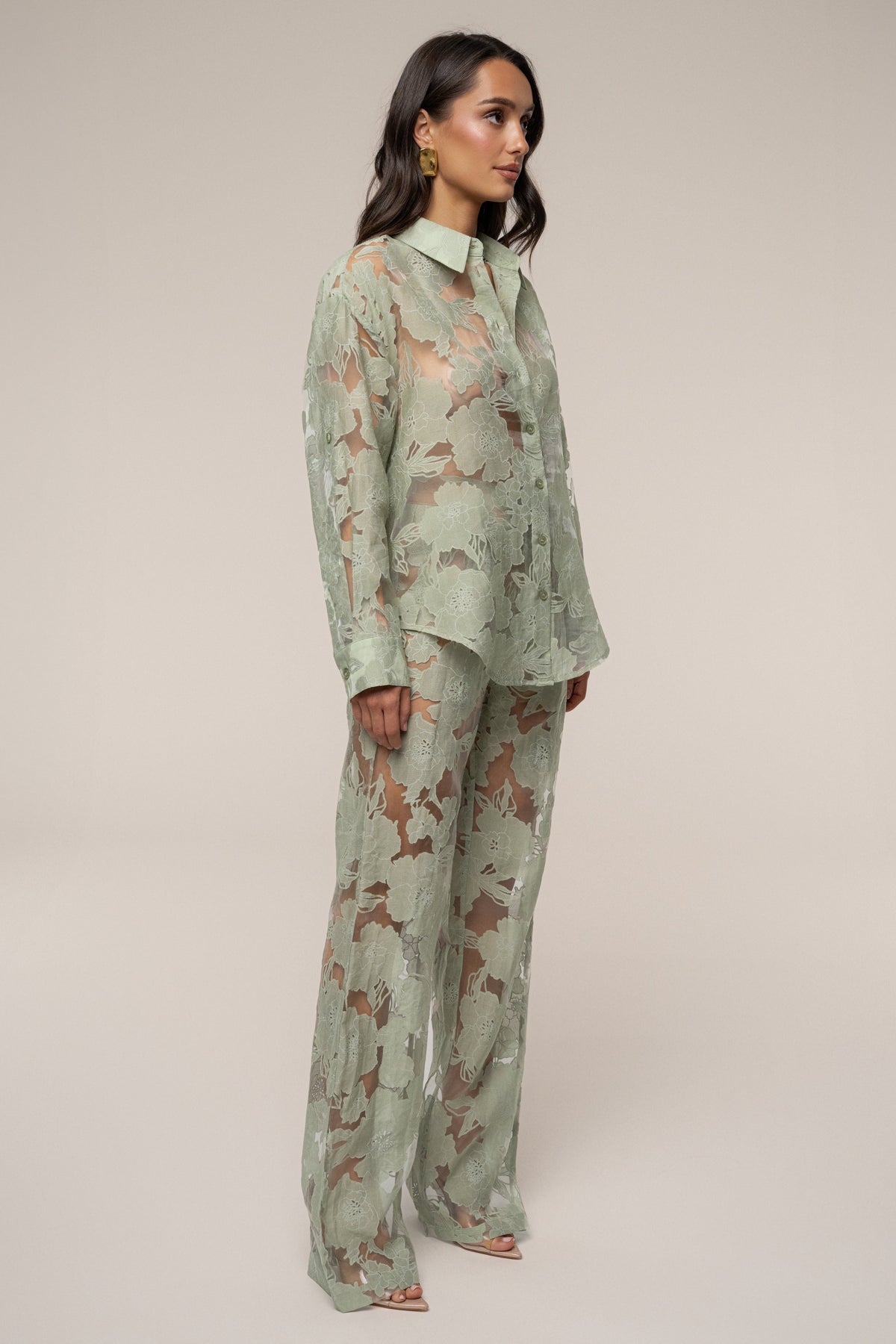 Sage Organza Floral Blouse