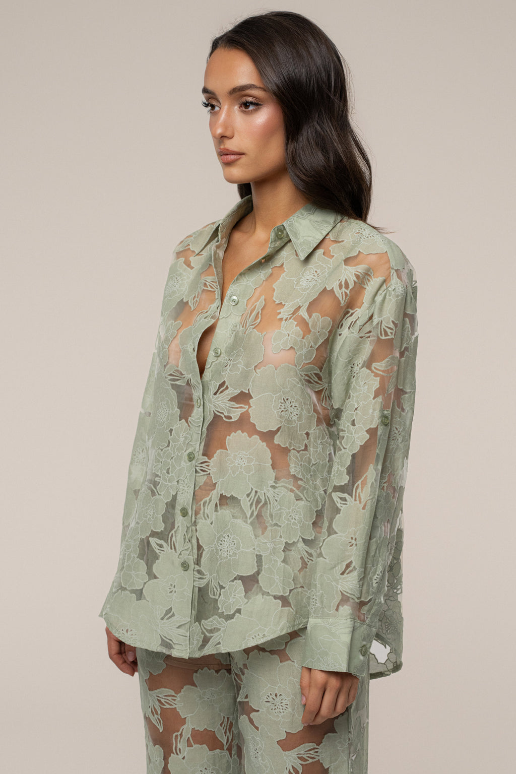 Sage Organza Floral Blouse