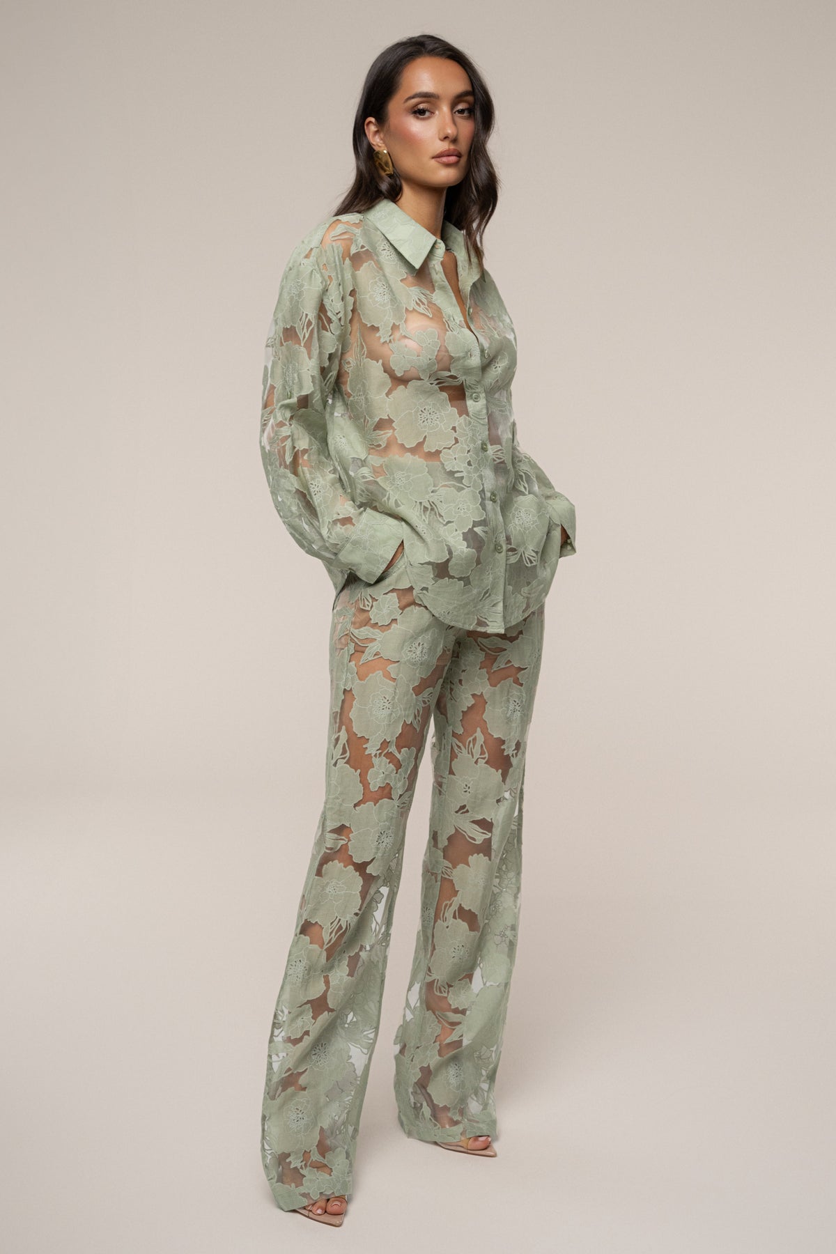 Sage Organza Floral Pant