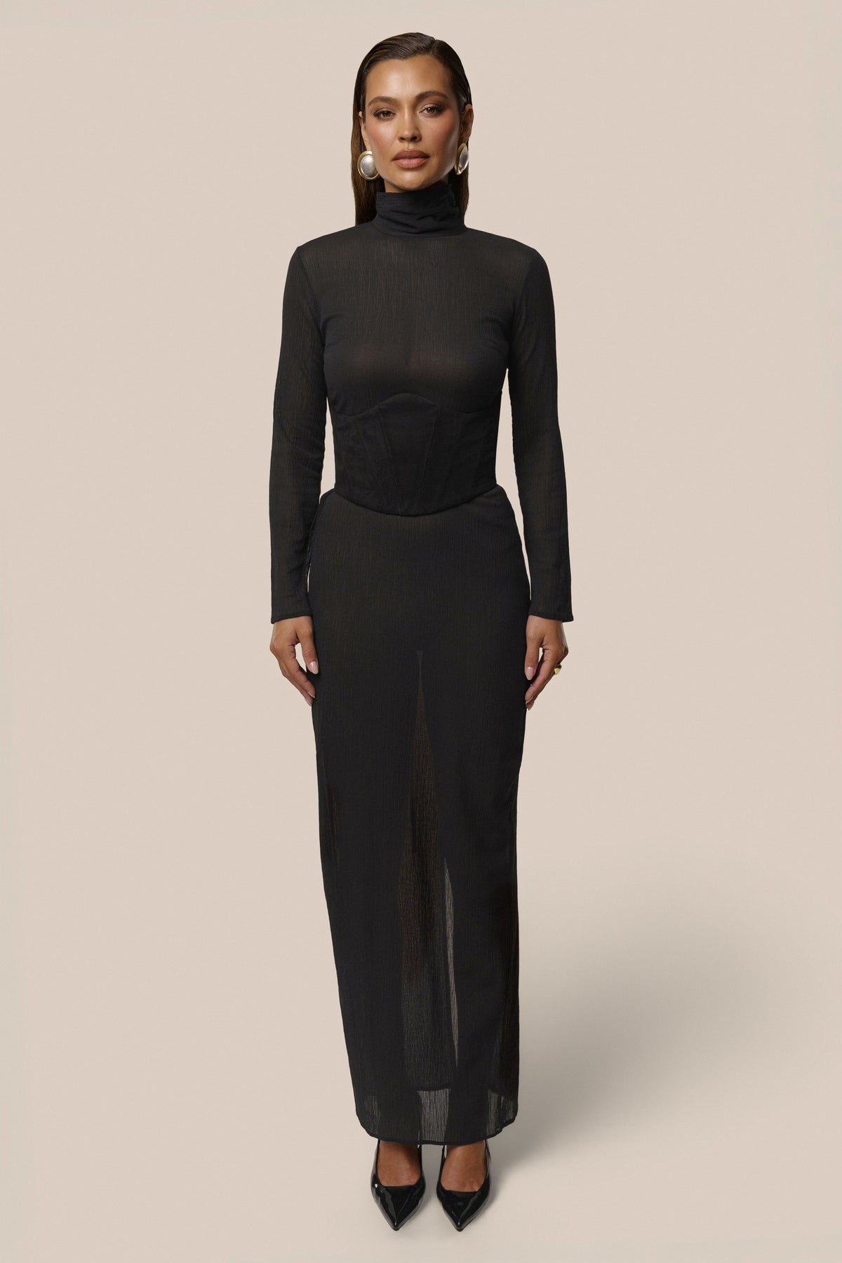Black Hourglass Suede Maxi Dress