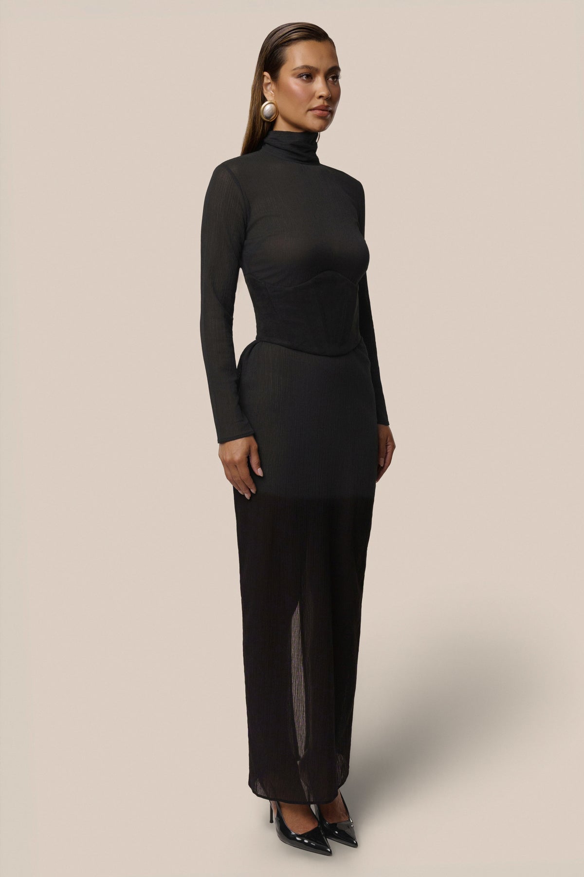 Black Hourglass Suede Maxi Dress