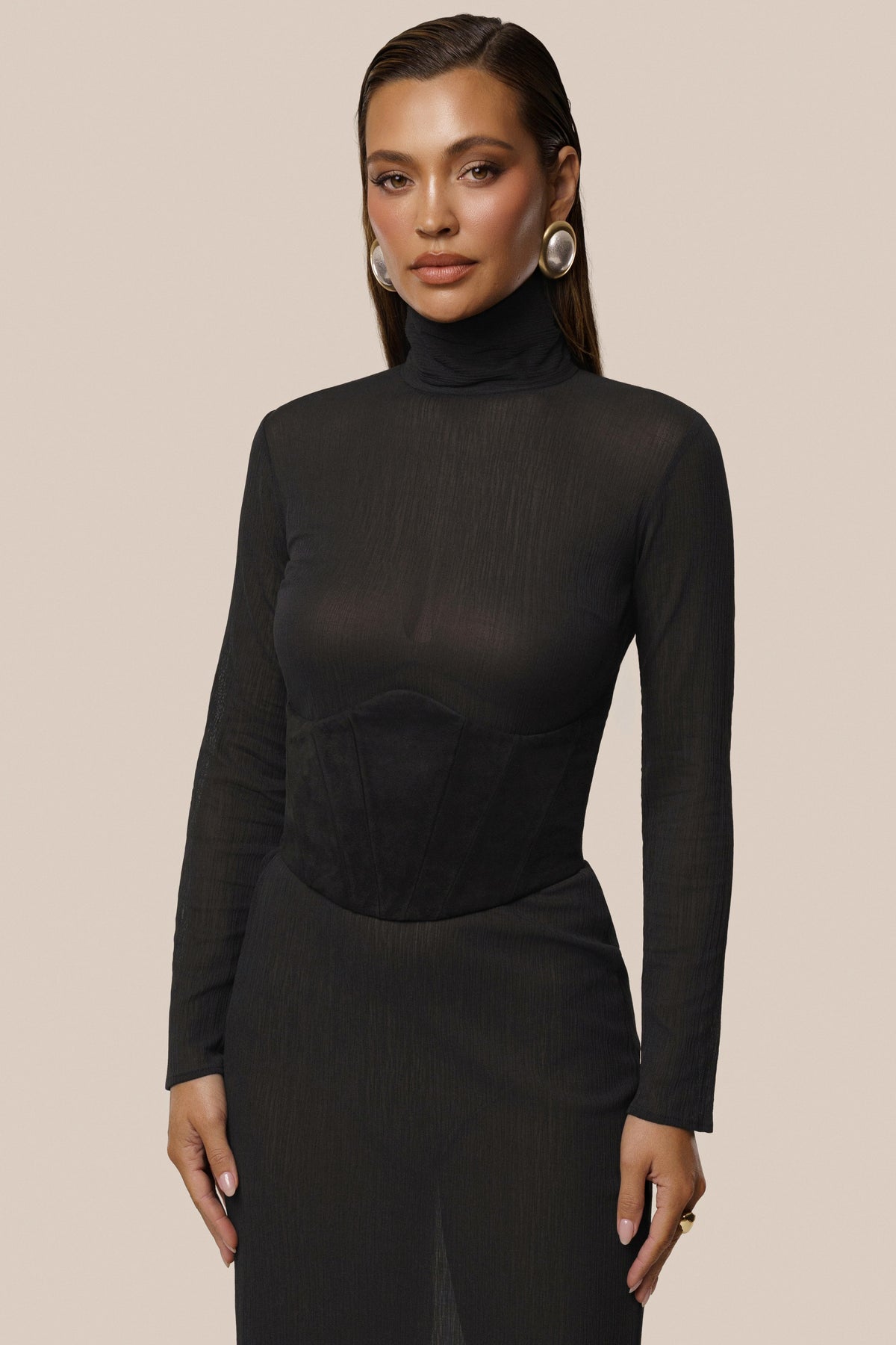 Black Hourglass Suede Maxi Dress