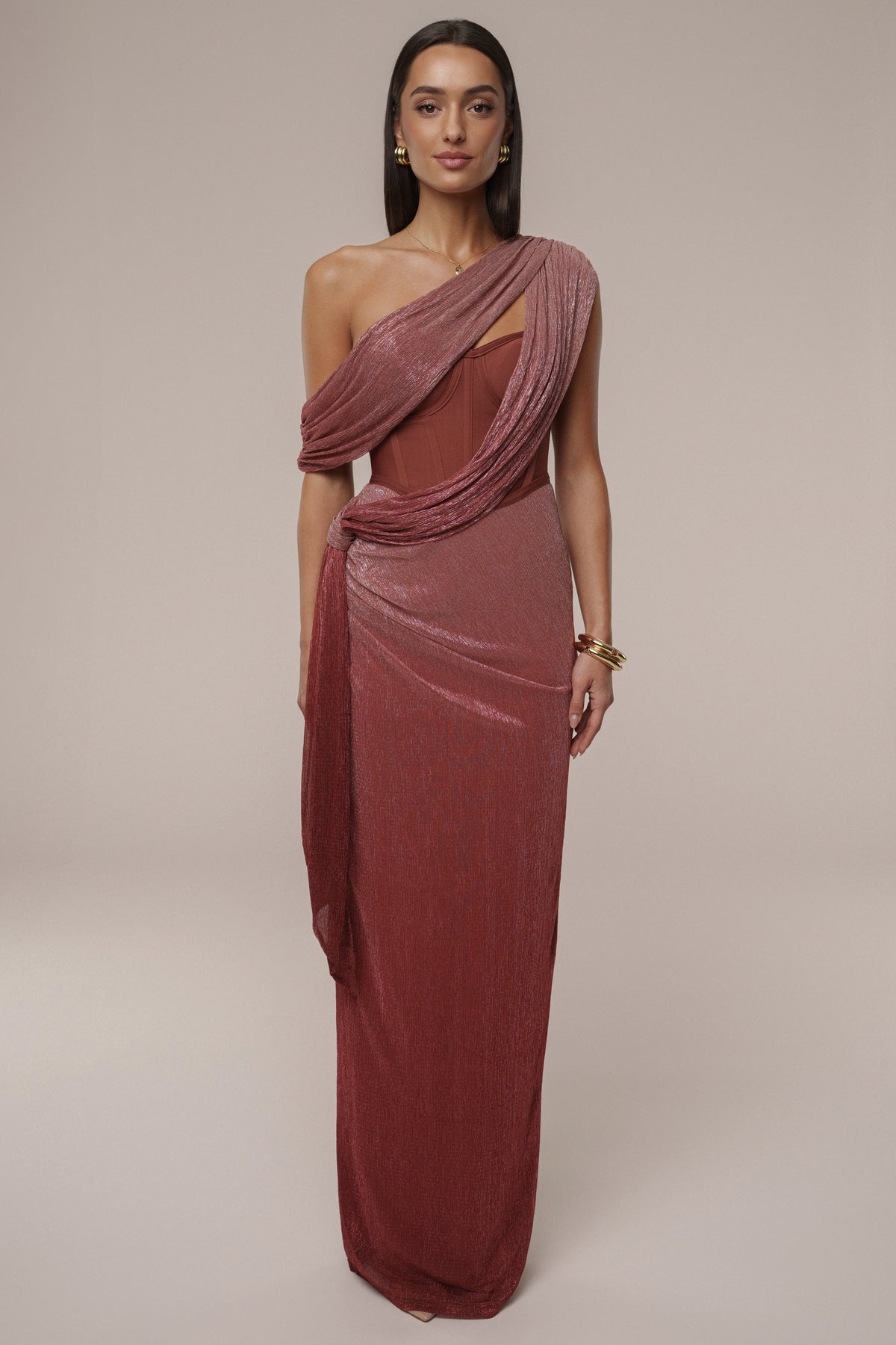 Red Celestina Draped Maxi Dress
