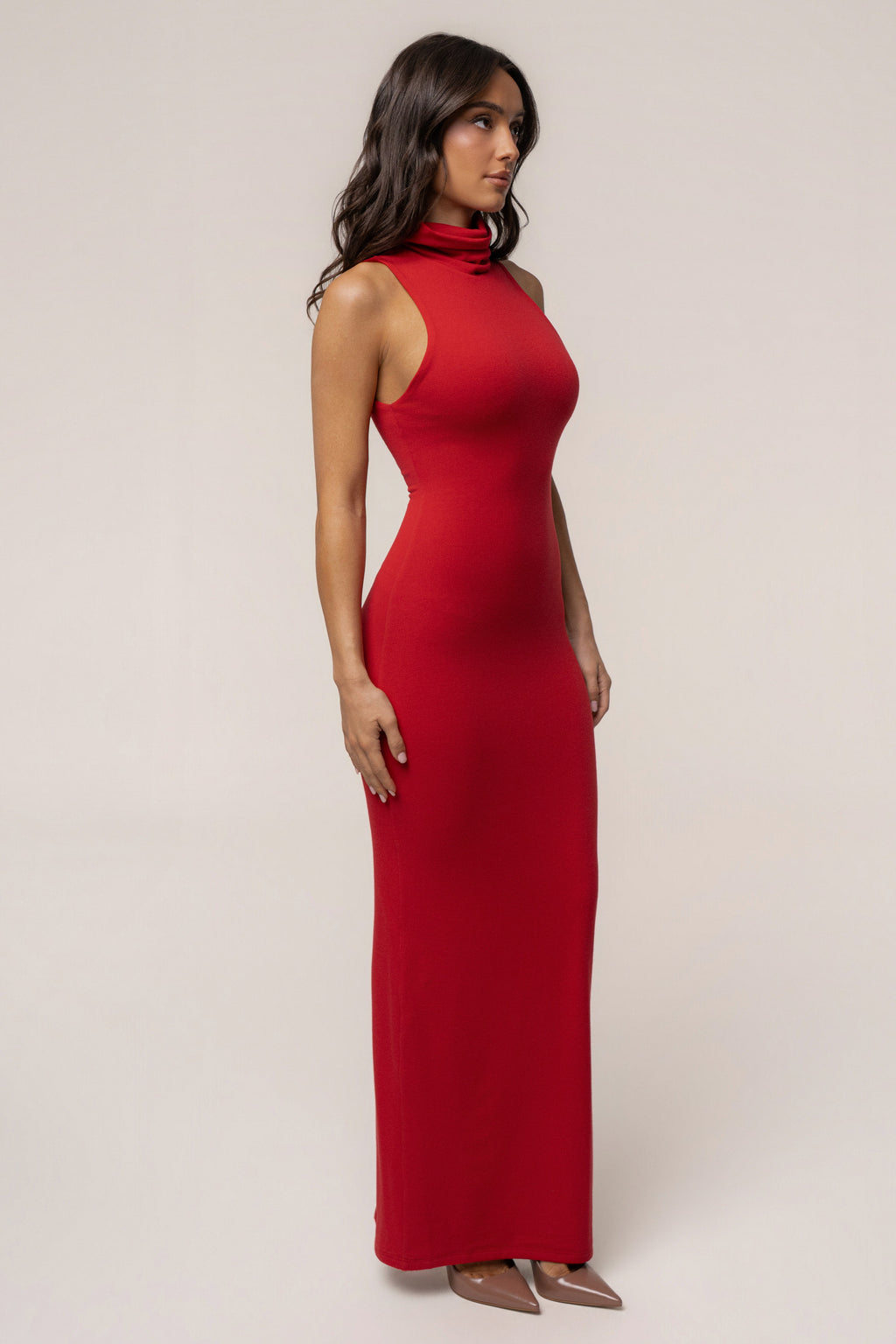 Red Classic Turtleneck Maxi Dress