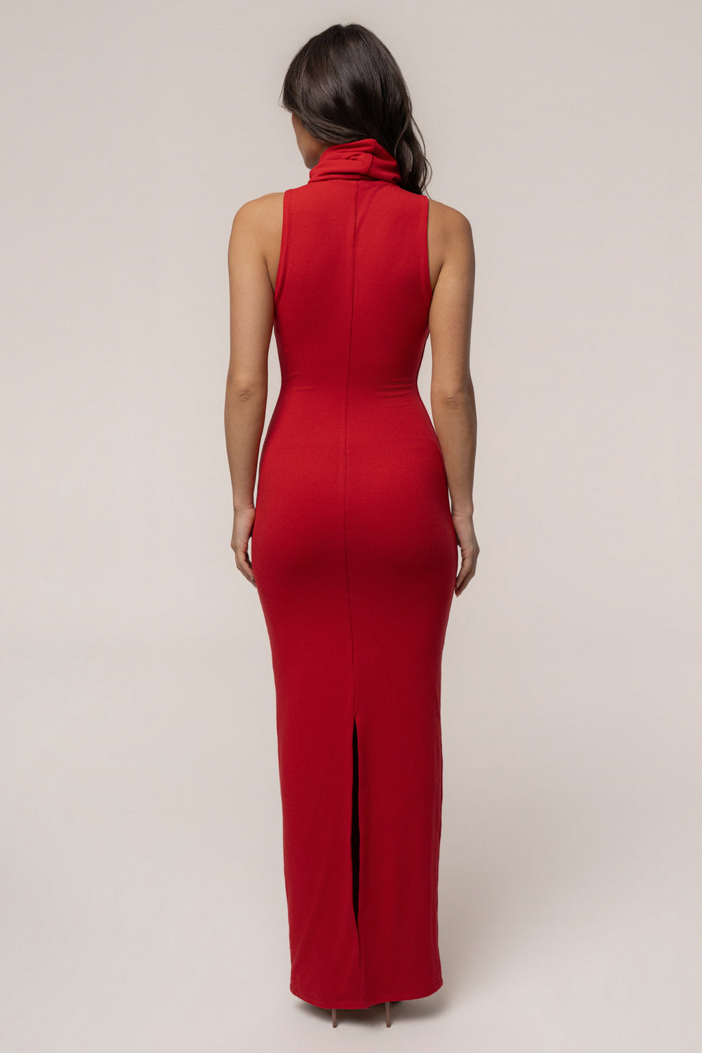 Red Classic Turtleneck Maxi Dress