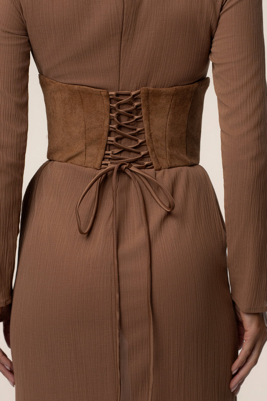 Pecan Hourglass Suede Maxi Dress