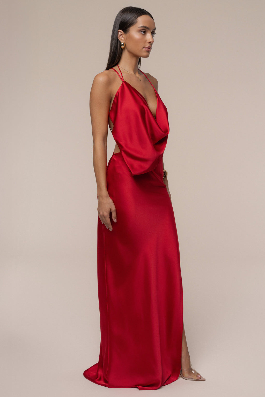 Red Delmara Cowl Maxi Dress