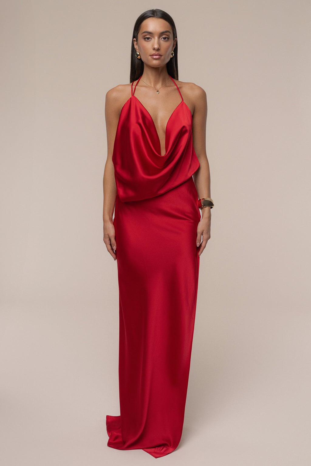 Red Delmara Cowl Maxi Dress