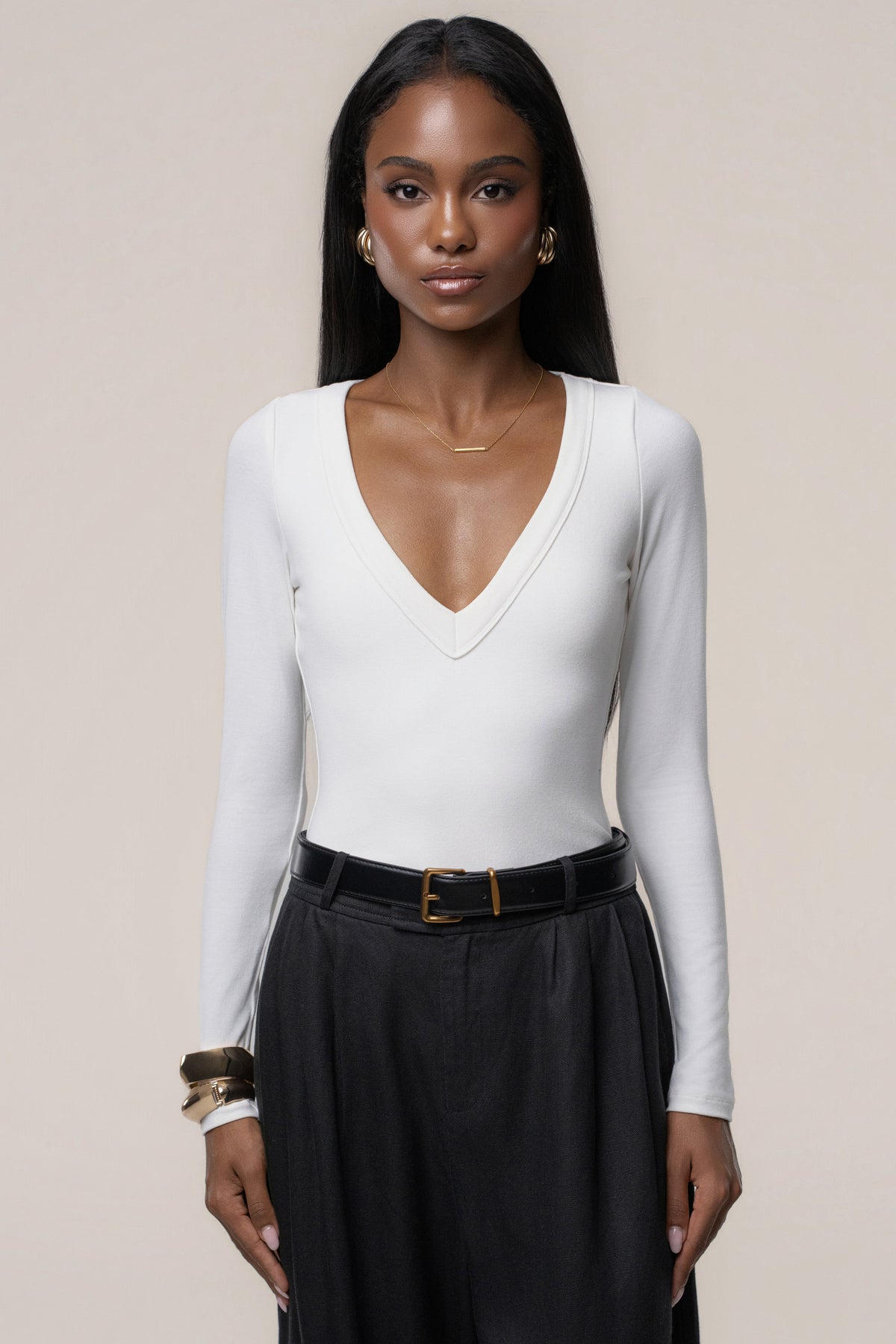White Cherie Plunge Bodysuit