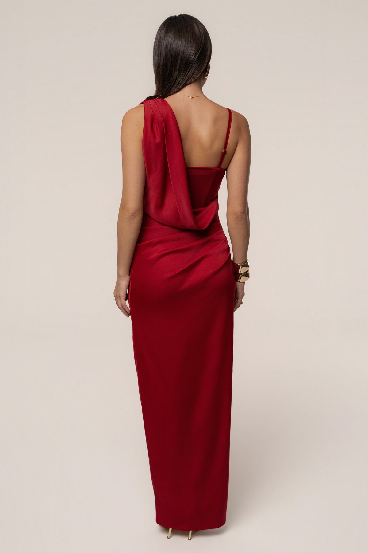 Red Draped Radiance Maxi Dress