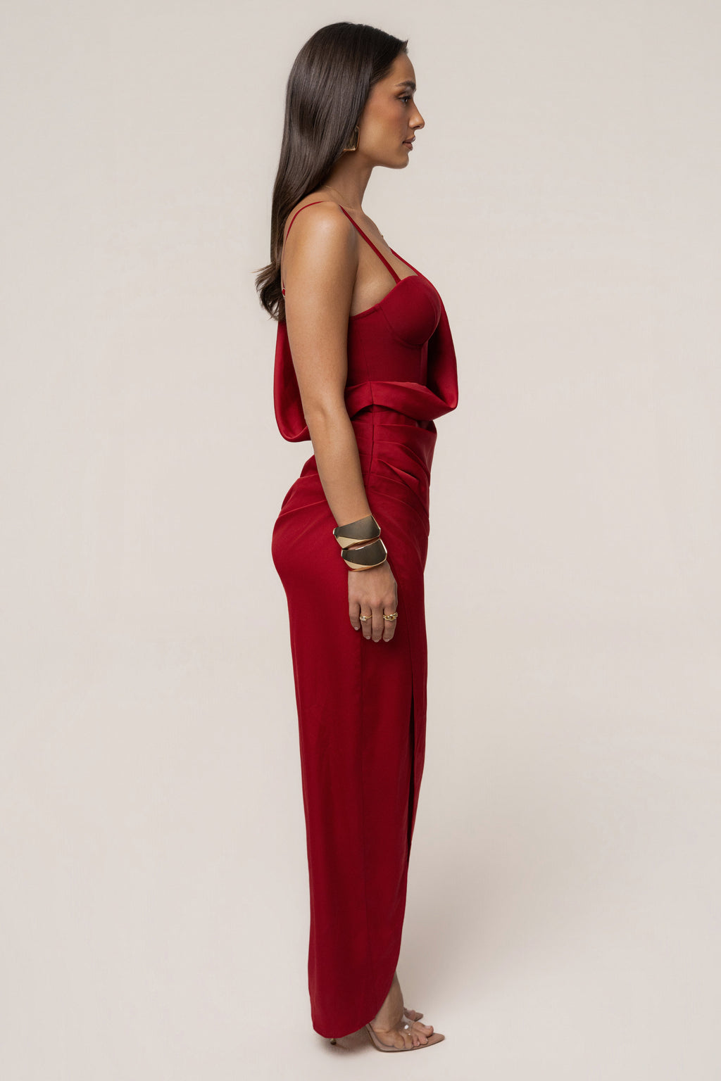 Red Draped Radiance Maxi Dress