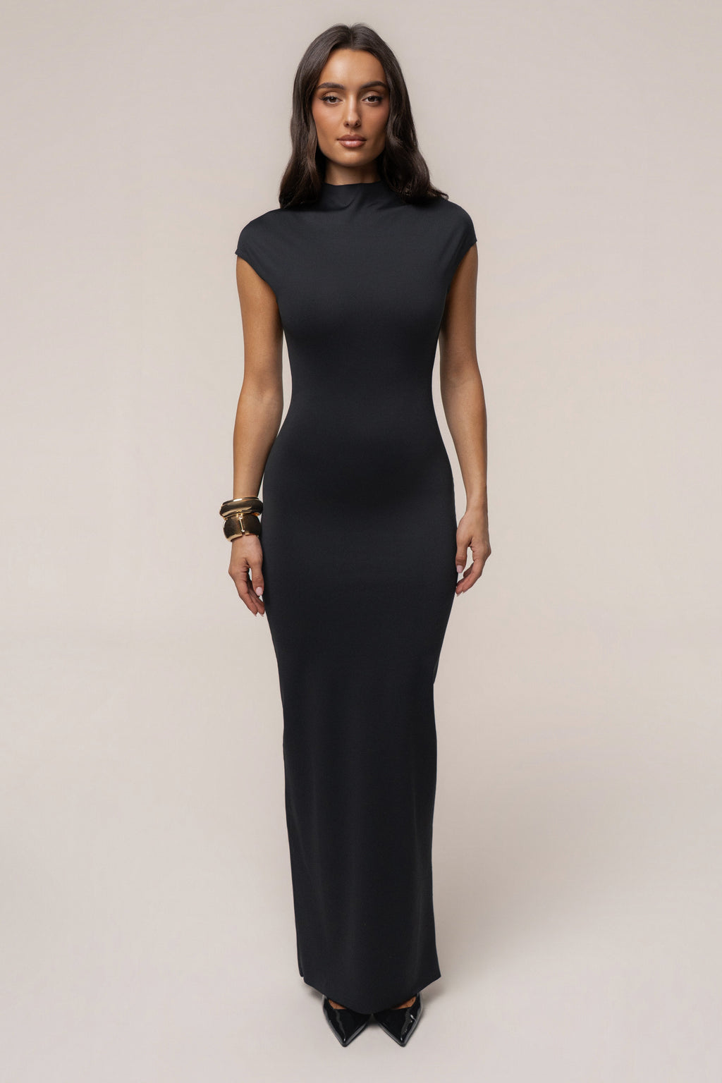 Black Margot Mock Neck Dress