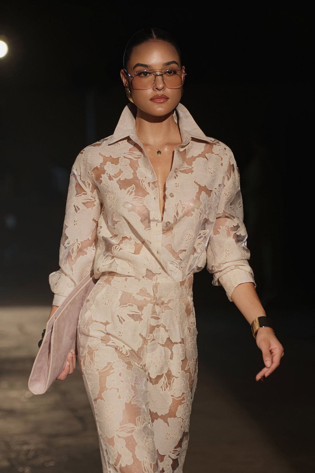 Beige Organza Floral Blouse