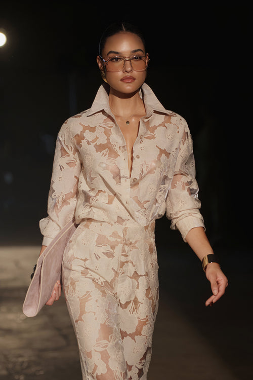 Beige Organza Floral Blouse